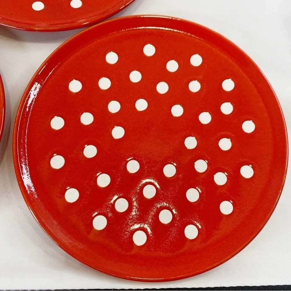 4 Waechtersbach 7 5/8” Salad Plates Vintage W Germany Polka Dots Red White HTF